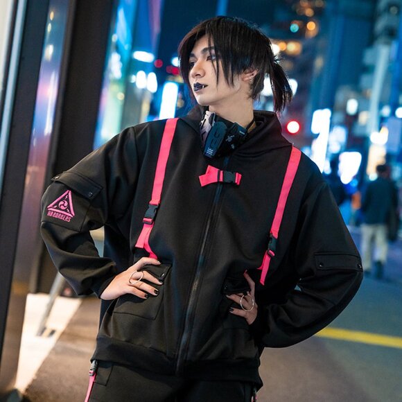 ACDC RAG Uzurai Cyberpunk Tech Oversized Black Pink Jacket - Picture 4 of 4